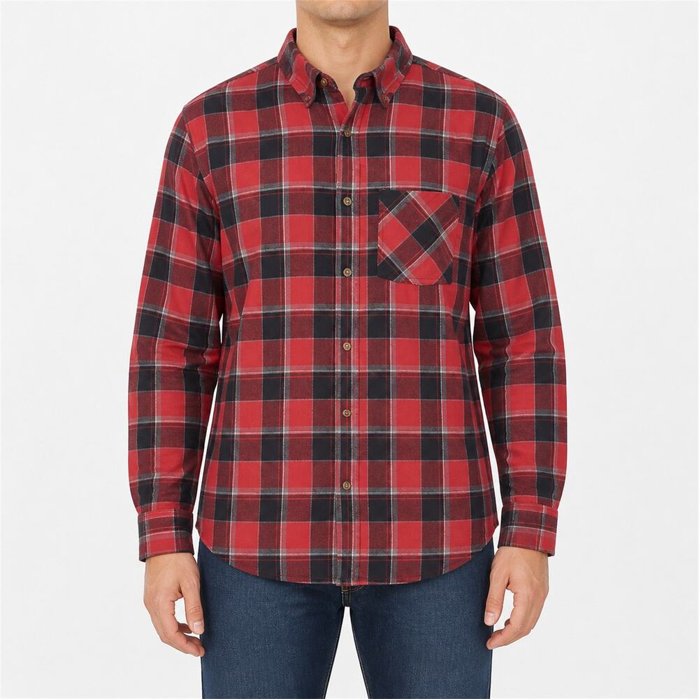 Northeast Outfitters Shirt Mens Large Black Red Flannel Plaid Cotton Button-Up
